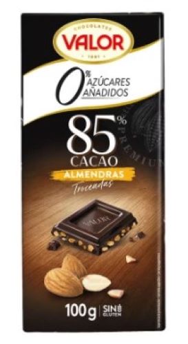 Черный шоколад VALOR с миндалем 85% 100 г