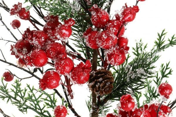 Гілочка декоративна з горобиною і шишками засніжена 80 см RS1Z1983 