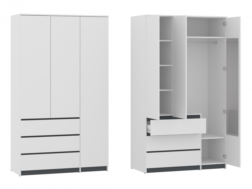 Шкаф гардеробный Пехотин 3 НС 2070х1200х540 мм белый