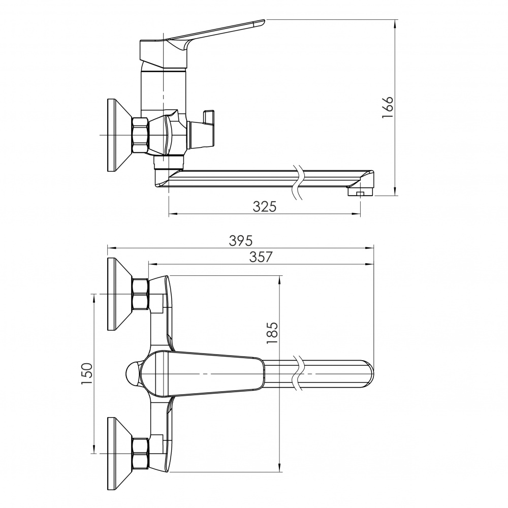 Смеситель для ванны/душа RJ LOLA L-вилив, хром