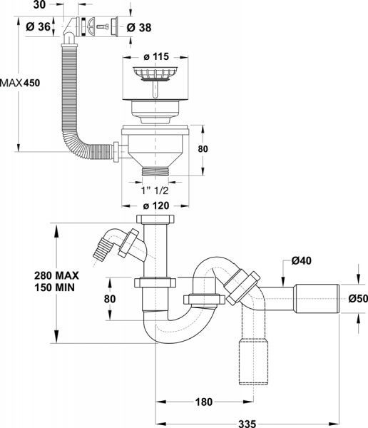 Сифон для кухонной мойки Bonomini Canestrino 1465KN50B0