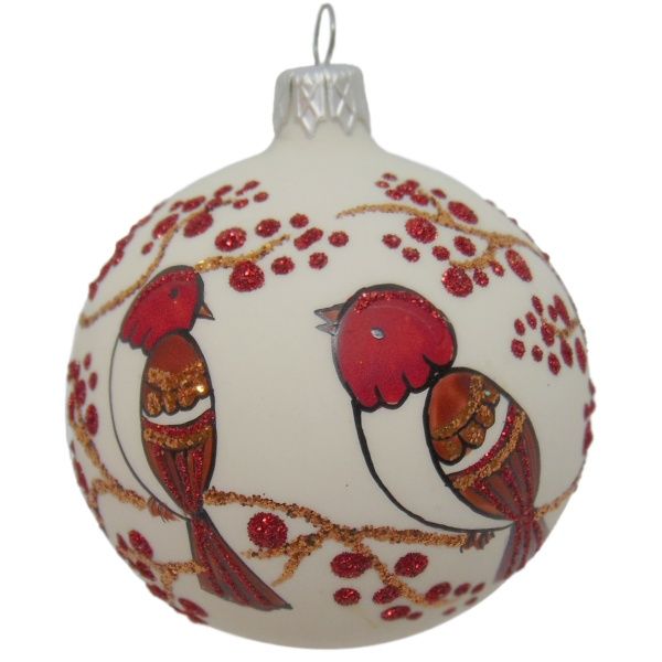 Шар новогодний d80 птичка на белом 