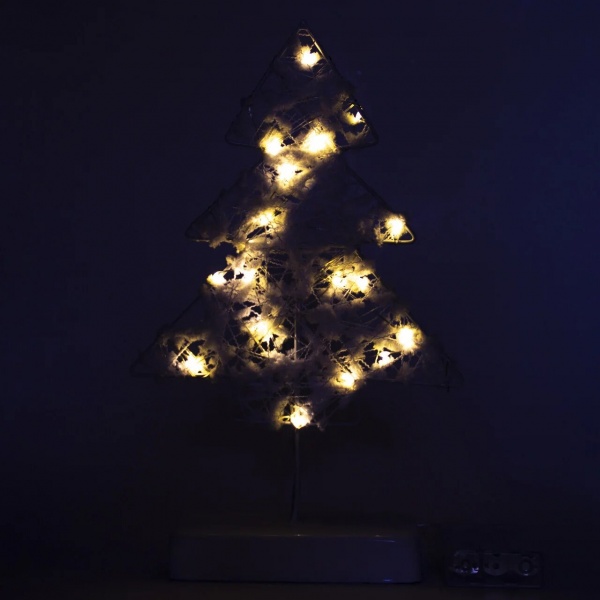 Декорация новогодняя Девилон Елка белая, 17,7х6х30 см теплый свет 14 