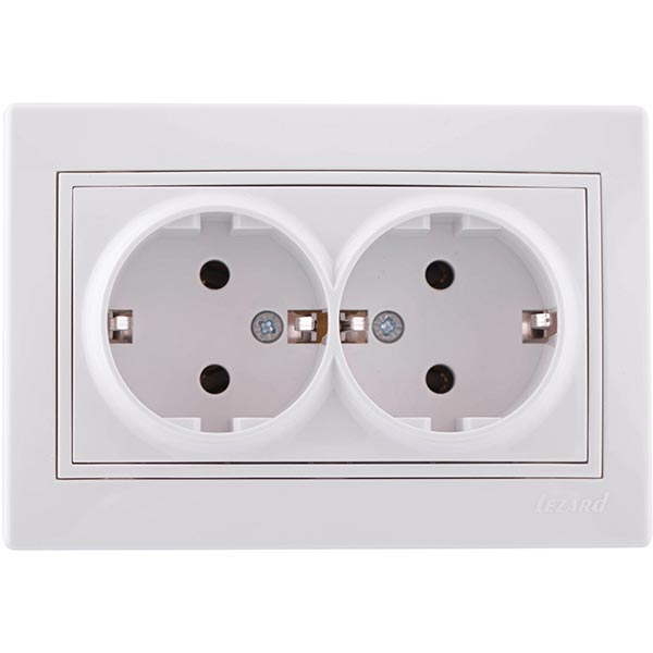 Розетка подвійна із заземленням Lezard Mira 16 А 250 В 701-0202-127В без шторок білий
