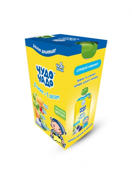 Набір пюре Чудо-Чадо Фруктові 3 пюре + 1 десерт 