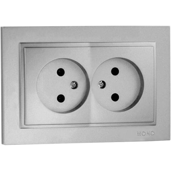Розетка подвійна без заземлення Mono Despina без шторок без кришки сріблястий 102-212105-121
