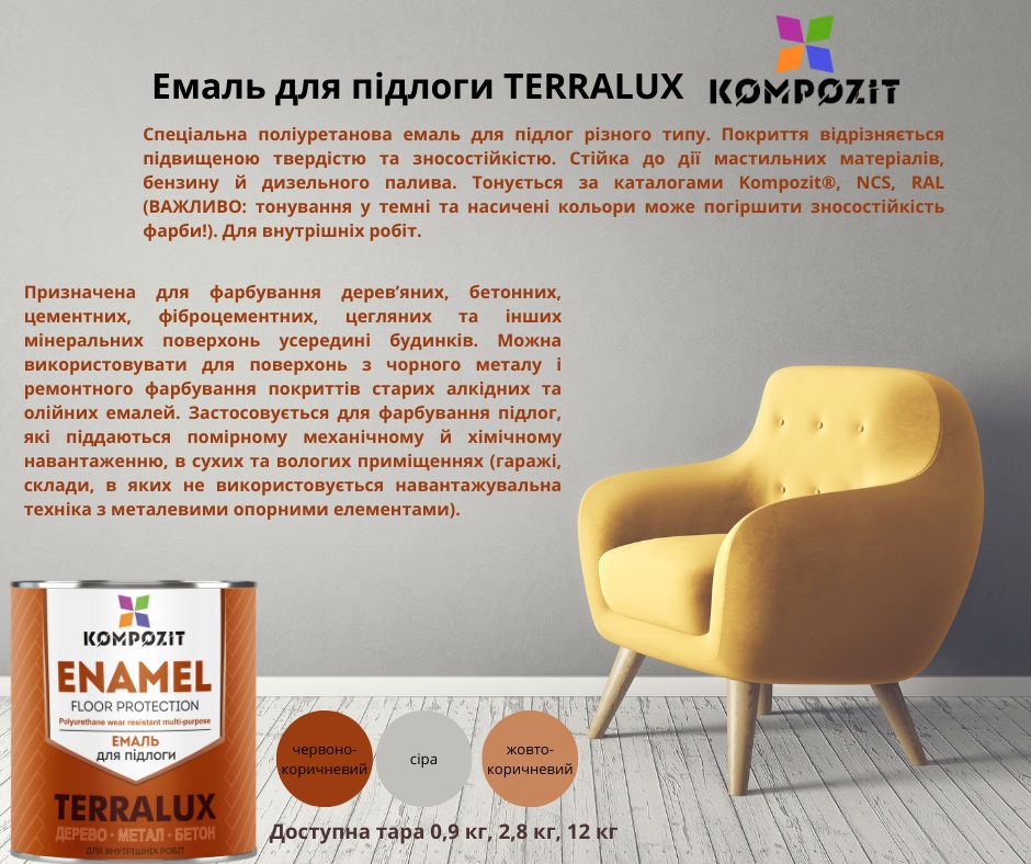 Фарба для підлоги Kompozit TERRALUX червоно-коричнева глянець 0,9кг
