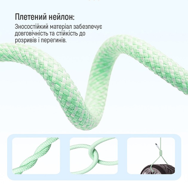 Кабель ColorWay Type-C - Apple Lightning (braided cotton) (PD Fast Charging 27W) 1 м зелений (CW-CBPDCL061-G)