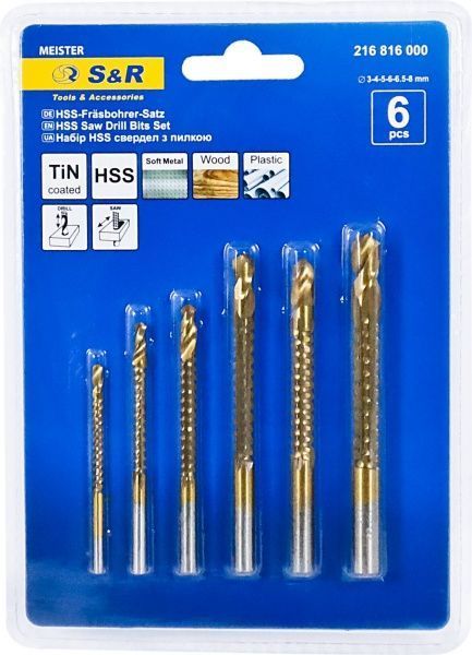 Набор сверл универсальных S&R Meister по металлу, бетону, пластику 3, 4, 5, 6, 6.5, 8 мм 6 шт. 216816000