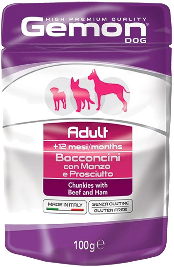 Корм влажный для собак для всех пород GEMON wet adult говядина с ветчиной (70300605) 100 г