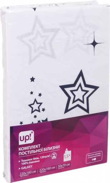 Комплект постельного белья Galaxy 1,5 белый с принтом UP! (Underprice) 