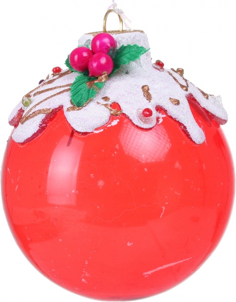 Шар новогодний с лепными элементами d 80 мм красный