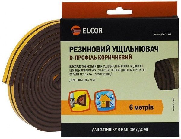 Уплотнитель самоклеящийся D-образный резиновый Elcor TEDB6 6 м коричневый 