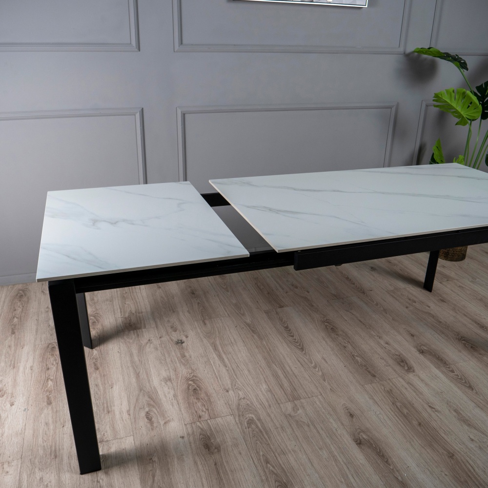 Стол обеденный Ларс 1200(1700)x800x750мм белый матовый/черный