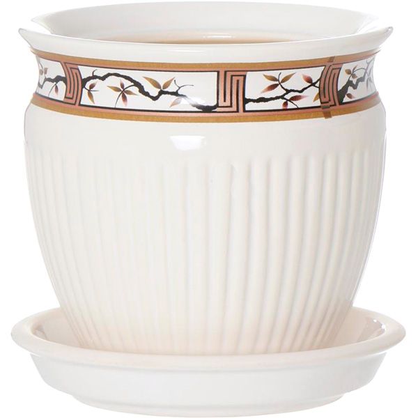 Горшок керамический Ориана-Запорожкерамика Антика №3 белая сакура круглый 1л белый 