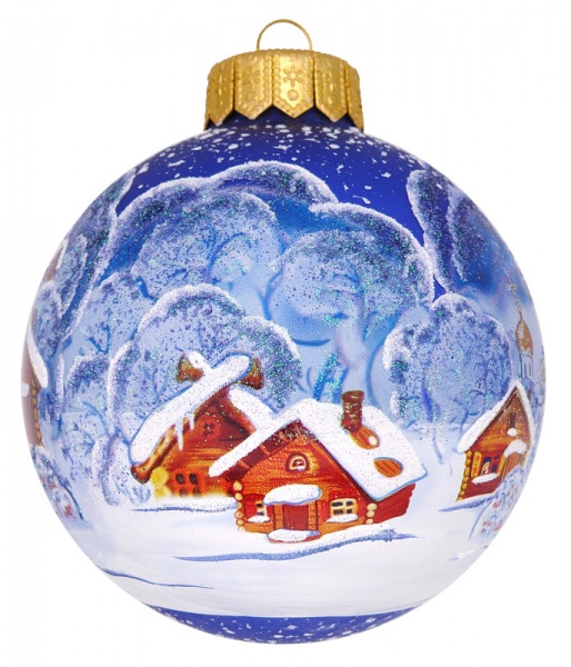 Шар стеклянный с пейзажным рисунком 100 мм синий 100Dпз(3)/1