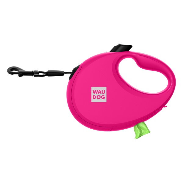 Поводок-рулетка Waudog R-leash с контейнером для пакетов M до 20 кг 5 м розовый