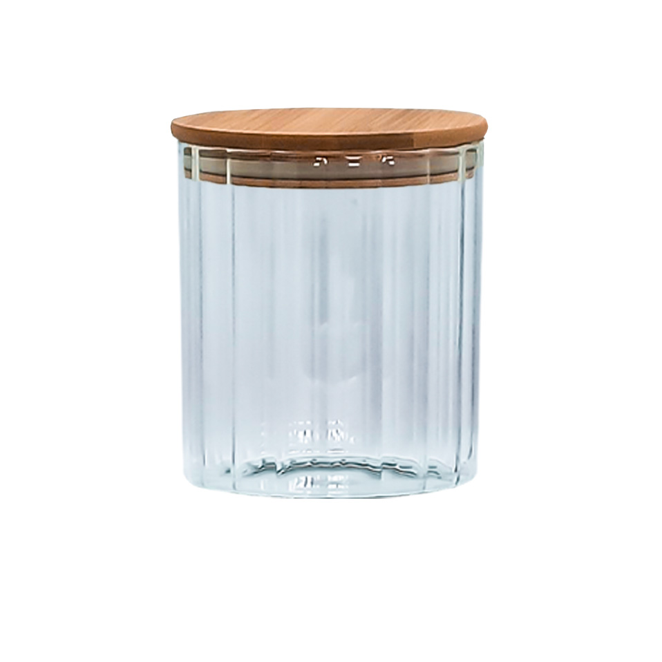 Ємність Vittora скляна з дерев'яною кришкою (кругла смугаста) 700 мл