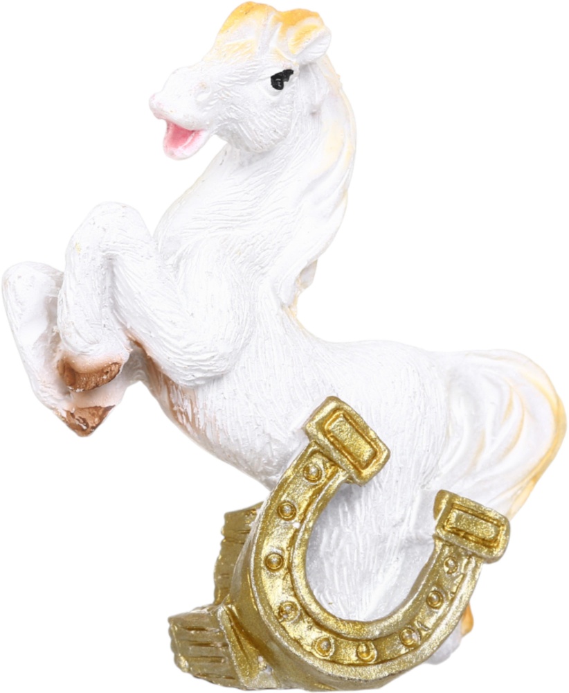 Сувенір новорічний коник з підковою полігума білий 5 см