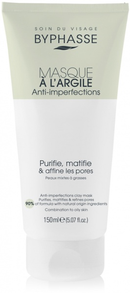Маска глиняна на обличчя Byphasse проти недоліків шкіри для комбінованої та масної шкіри 150 мл