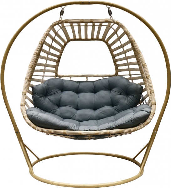 Кресло-кокон Феникс двухместный широкое плетение песочный