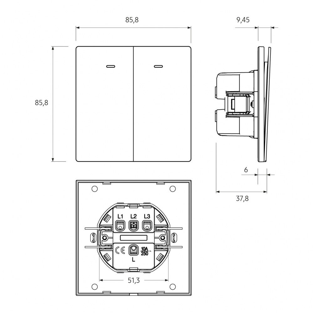 Выключатель двухклавишный HausMark INO с подсветкой белый LS- 2G LED-EU-White