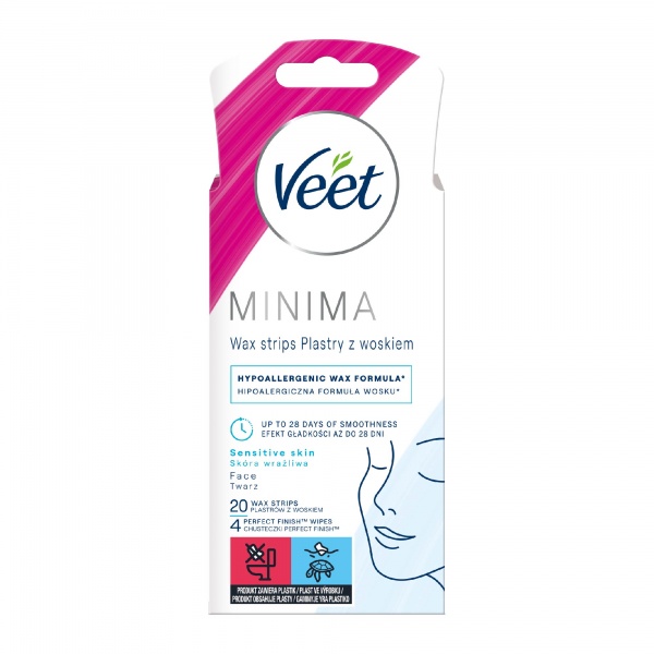 Воскові смужки Veet MINIMA для чутливої шкіри обличчя гіпоалергенні 20 шт./уп.