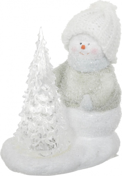 Фигурка декоративная светодиодная (LED) Снеговик с елкой 920241 14 см 