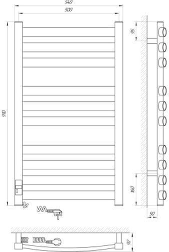 Рушникосушарка електрична Laris Атлант Преміум ЧФ10 500х900 ліве підключення