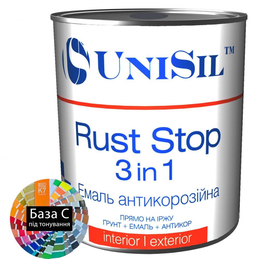 Грунт-эмаль UniSil антикоррозионная Rust Stop 3 in 1 база под тонировку полумат 2л