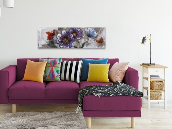 Картина Цветы с бабочками 50x150 см 