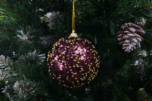 Елочная игрушка в форме шара с блестками и бусинками 8 см CAA126700 8 см 