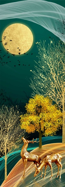 Постер Олени и луна золото Posterclub 