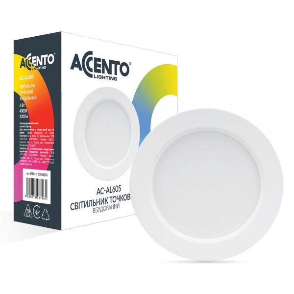 Светильник светодиодный Accento lighting AC-AL605 6 Вт белый 4000 К AC-AL605 6W білий круг 4000K 