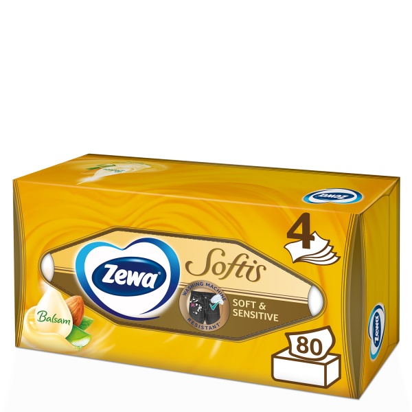 Салфетки гигиенические в коробке Zewa Softis Soft&Sensitive 4 слоя 80 шт.