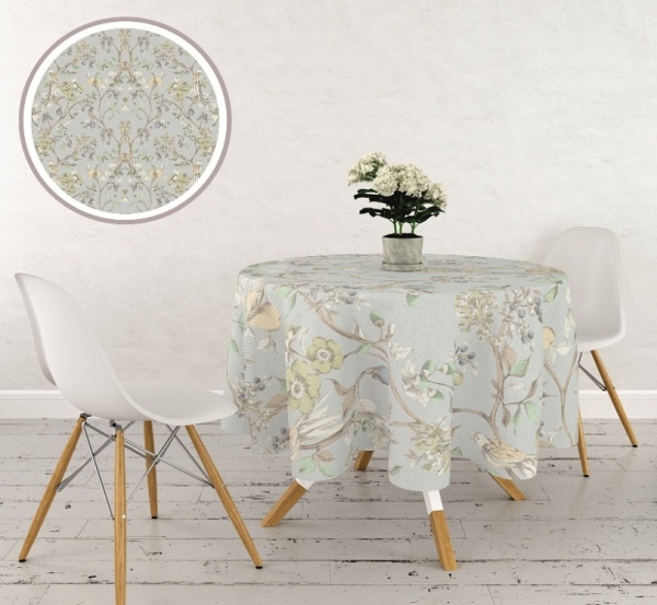 Скатерть Птичка d150 голубой с салатовым La Nuit 