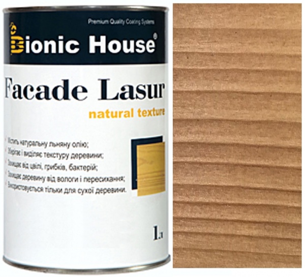 Лазур-антисептик Bionic House Facade Lasur Масляна для дерев’яних фасадів Клен напівмат 1 л 0,9 кг