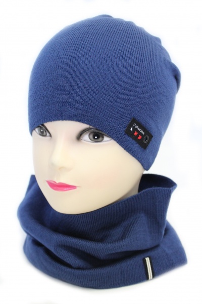 Комплект шапка + снуд для хлопчиків Kraft+ р.52-54 синій 2379 