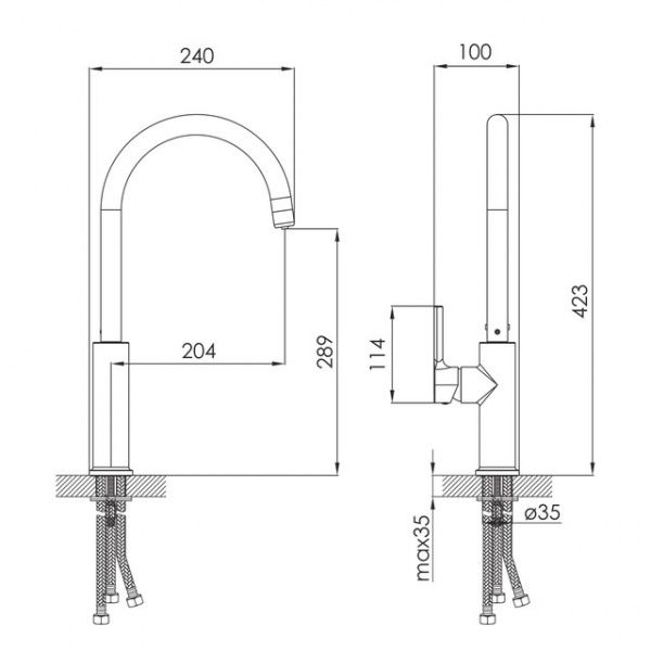 Смеситель для кухни Imprese DAICY с подключением питьевой воды, хром, 35 мм 55010-U