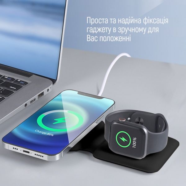 Бездротовий зарядний пристрій ColorWay MagSafe Duo Charger 15W for iPhone черний (CW-CHW32Q-BK)