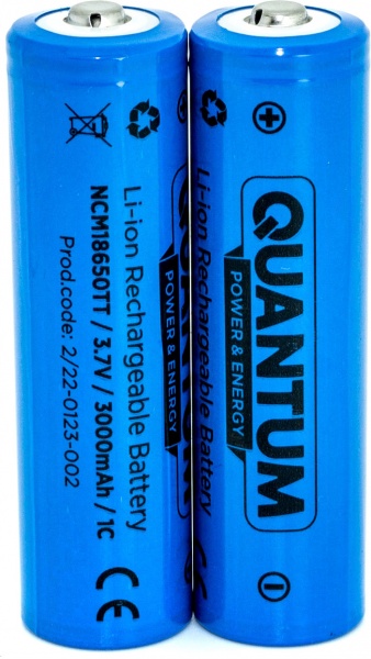 Аккумулятор Quantum Li-ion NCM18650 3000mAh 1С с клеммным выступом 18650 2 шт. (NCM18650TT/3000-PB2)