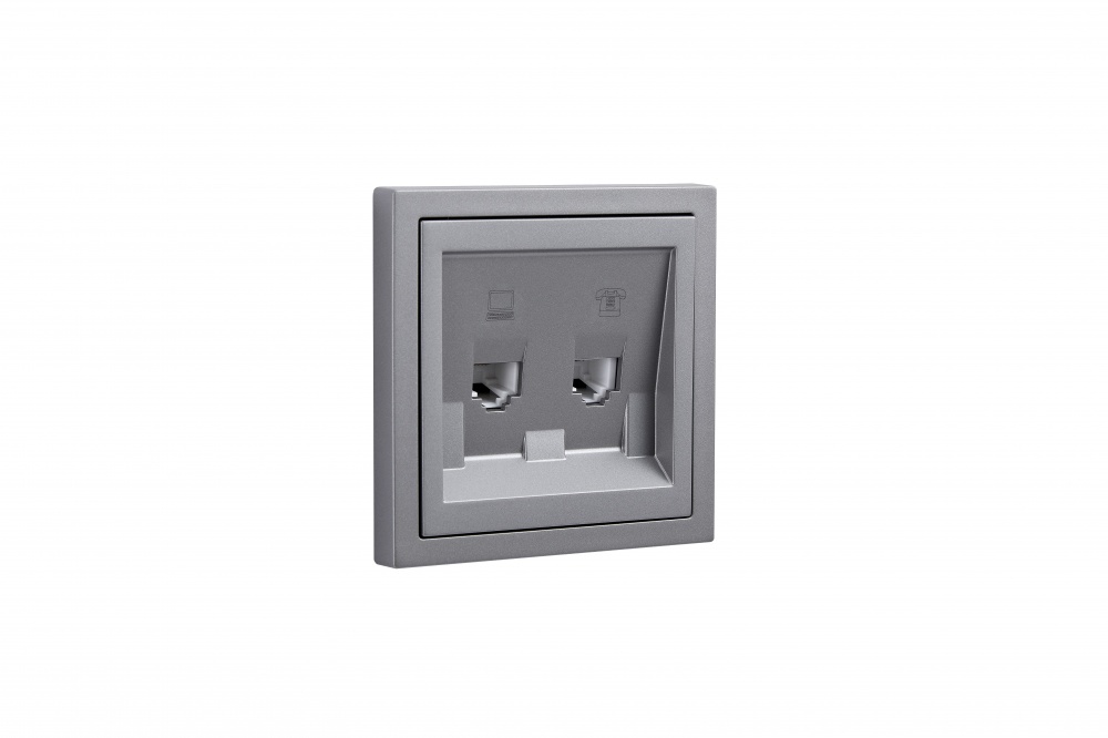 Механізм розетки комп'ютерна + телефонна HausMark Juna IP20 сірий 7041-3588-143