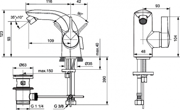 Смеситель для биде Ideal Standard Melange A6119AA