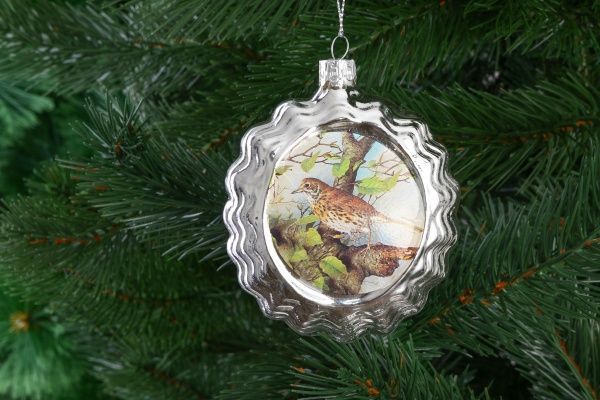 Ялинкова іграшка Медальйон скляний Пташка 10 см 