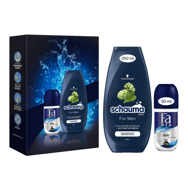 Набір для чоловіків Schauma &Fa Шампунь 250 мл + Дезодорант-ролик 50 мл