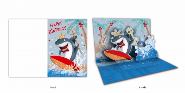 Открытка поздравительная POP-UP с 3D-рисунком всредине и конвертом Акула