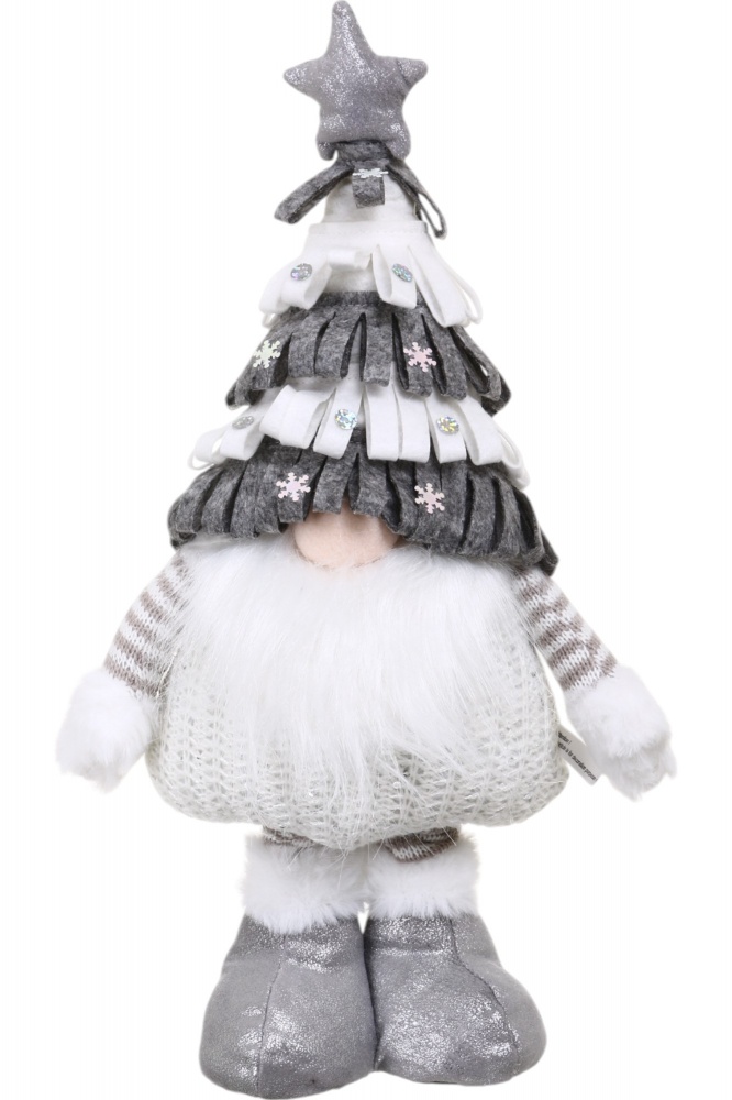 Декорація новорічна гномик у шапці на висувних ніжках бежево-сірий 20х50 см ADS234026