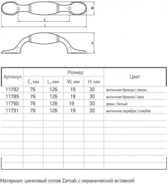 Меблева ручка 11790 76 мм хром Ferro Fiori CR 9040.076.W