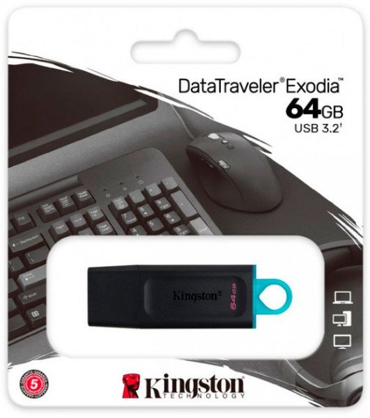 Флеш-пам'ять USB Kingston DataTraveler Exodia USB 3.2 Gen 1 64 ГБ USB 3.2 black (DTX/64GB) 