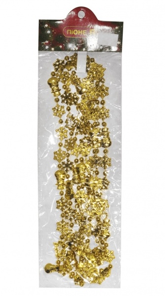 Бусы для елки в пакете Сниговик+снежинка 2,7 м., Микс цветов
